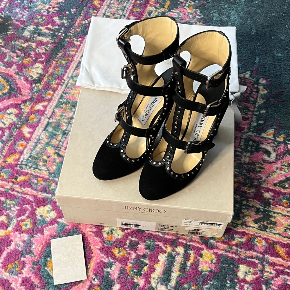 Jimmy Choo Hensley Black Studded Heels 37 - Picture 5 of 10